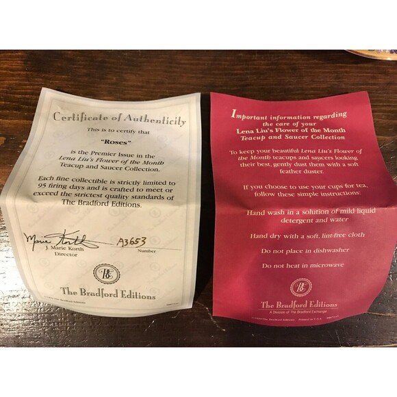 Lena Liu's ROSES Flower of the Month Tea Cup Saucer Spoon Bradford Editions - Picture 5 of 8